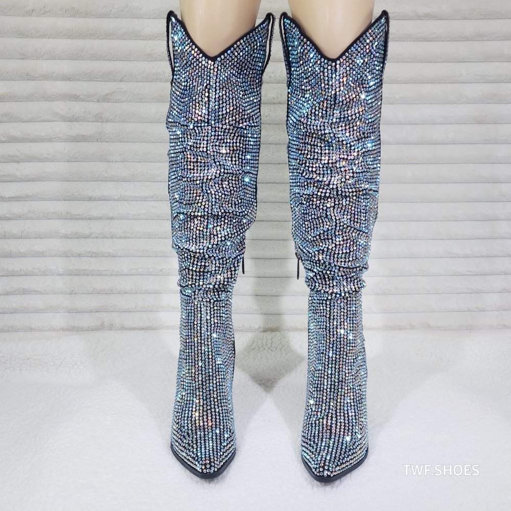 Cape Robbin Diamond Rider Rhinestone Glamour Western Slouch Draped Knee Boots - Picture 5 of 17